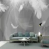 Photo Wallpaper Modern Black And White Gray 3D Geometric White Feather Murals Living Room TV Sofa Bedroom Home Decor Wall Papers