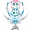 Kids Plastic Sieraden 6 Stks Set Zeemeermin Prinses Kleurrijke Bead Armband Ketting Shell Earring Ring Sets Meisjes Verjaardagscadeau Kleine Geschenken Ideeën