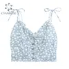 Coréen Mori Girl Sweet Spaghetti Strap Tops Été À Lacets Simple Boutonnage Élastique Camisole Lady Floral Print Gaine Camis 210417