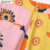 Zevity Women Fashion Color Match Floral Print Flare Spodnie Retro Kobiet Chic Kieszenie Letnie Długie Spodnie Pantalones Mujer P1099 211124