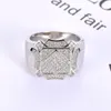 CZ Ringar för Mens Full Diamond Geometric Hip Hop Iced Out Ring Gold Silver Plated Smycken