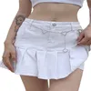 Skirts Women's Slim Mini Skirt Y2k Girls Pleated Ruffle Casual A Line Jean Short Denim