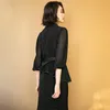 Frauen 2021 Frühling Mode Temperament Promi Schwarz Anzug Halb Rock Zwei Stück Set Koreanische Langarm Hosen