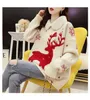 H.SA Winter Woman Trui en Sweaters Turn Down Collars Cartoon Leuke Kerst Truien Herten Oversize Jumper 210716