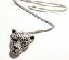 Modeschmuck Halskette mit Leopardenkopf-Anhänger, Strass-Leoparden-Pullover-Halsketten