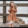 Abbigliamento per bambini per bambina Baby Kids Maternità Drop Delivery 2021 Quality Spring Design Bambino Manica lunga Velluto a coste Ruffle Twril Abiti Toddler Brow