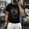 Men's T-Shirts Tiger Head Rhinestone Top 2022 New Trend Heavy Craft Slim Round Neck High-Quality Mercerized Cotton Short Sleeve Male Top Black White Yellow M-5XL