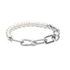 ME Link Chain Freshwater Cultured Pearl Bracelet For Women Girl Gift Real 925 Silver Adjustable Oval Circles Jewelry Trend 2203099143989