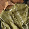 Johnature Camicie vintage in cotone e lino da donna Camicette a maniche lunghe con bottoni patchwork Camicia allentata casual estiva femminile 210521