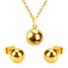 Gold silver Ball Round stainless steel Wedding Jewelry Set Women Party Pendant Necklace Earrings Sets