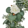 -Guirlande d'eucalyptus de fleurs de plantes artificielles avec des feuilles de verdure de roses blanches pour la toile de fond de mariage