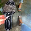 Summer Slippers Shoes Woman Round Head Flat-bottom Ling Rhinestone Beach Plus Size Crystal Laides Flip Flops Slides