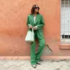 Green All-Match Dorywczo Kobiety Blazer Kurtka Płaszcz Wiosna Jesień Vintage Biuro Lady Chic Kobieta Suit Moda Znosić 210521