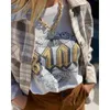 Jastie Retro Boho Skriv ut Grafisk Tee Kvinnor Ribbed Crew Neck Kortärmad Sommar T-shirt Bomull Casual Beach Tops Tees 210419