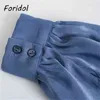 Foridol Bowknot Long Sleeve Satin Dress for Women Spring Autumn Button Up Shirt Silk Dress Casual Blue Ladies Short Blue Dress 210415