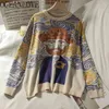 Painting Cartoon Women Sweaters Pullovers Autumn Winter Clothes Knit Wear Vintage Print Mujer Sueteres 18693 210415