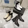 Thick Sole Chelsea Boots Woman Round Toe Slip On Short Shoes Genuine Leather Black Beige Motorcycle Boot Flat Shoe Women