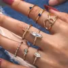 S2369 Bohemian Fashion Jewelry Knuckle Ring Set Hollow Out Geometric Hearts Inlaid Diamond Rhinstone Stacking Rings 8pcs/Set