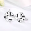 Trendy Original 925 Silver For Women Black White Enamel Pattern Classic Earrings Cubic Zirconia Elegant Female Jewelry