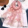 Lady Floral Haft Silk Wool Scarf Kobiety Hidżab Kobiet Foulard Pashmina Długie Stole Szal Wrap Wiosna Ciepłe Szaliki Bandana Y220228