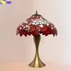 Tiffany Style Table Lamp Red Lampshade Stained Glass Desk Light Colorfull Eloy Base Decorative Handicraft Arts Lamps