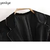 Frauen Vintage Schwarz Samt Blazer Langarm Kerb Kragen Schlanke Büro Anzüge Weibliche Mode Gold Trim Herbst Oberbekleidung Tops 210514