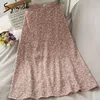 Syiwidii ​​Vintage Floral Print Szyfon Długie Spódnice Dla Kobiet Elastyczna Wysoka Talia Lato Czarny Biały Różowy Y2K Boho Midi Spódnica 210721