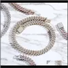 Chains Hip Hop 14Mm Diamond 18K Gold Plated Cuban Link Bracelet Iced Out Micro Insert Bling Mens Jewelry Aoe7A 8Vjik