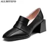 Allbitefo Naturel Véritable Cuir Femmes Chaussures High Heel Chaussures Square Fashion Casual Talon épais Talons High Talons Dames Travaux Femmes Talons 210611