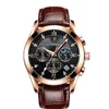 Poedagar 男性腕時計ローズゴールドレザー 2021 新ファッション防水発光トップブランドの高級メンズクォーツ腕時計スポーツ時計 H1012