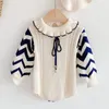 Infant Baby Girls Wave Knit Rompers Clothing Spring Autumn Kids Girl Lotus Leaf Collar Long Sleeve Clothes 210429