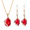 Mode örhängen halsband sätter ros guld färg oval cut cubic zirconia charmiga halsband söta hängsmycke örhängen smycken set