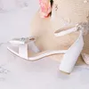 女性サンダルクリスタル蝶ネクタイ結婚式の靴ポンプ7cmハイヒールの花嫁レディース足首ストラッププラスサイズ