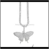 Hanger Kettingen Hangers Sieraden Out CZ Miami Cubaanse Link Chain Butterfly Charm Choker Ketting Luxe Bling Hip Hop Sieraden voor Mannen W