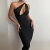 CNYISHE One Shoulder Bodycon Sheath Midi Party Dresses for Women Summer Sleeveless Outfits Sexy Hollow Out Dress Female Vestidos 210419