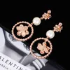Cubic Zircon and Pearl Drop for Women Luxury Colorful Blue Crystal Elements Gold Color Pendant Statement Earrings Brand