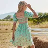 Panie Czeski Krótki Kwiatowy Druku Letnia Sukienka Kobiety Casual Wysoka Talia Mini Kobiety Plażowa Dress Kobieta Sundress Vestidos Mujer 210416