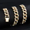 Cadenas Hombres Gargantilla Collar Hip Hop Cadena de eslabones cubanos Iced Out 15mm CZ Pave Hiphop Joyería