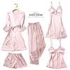 Kvinnors Sleepwear 2021 Satin Lace Pyjamas sätter kvinnans band Topbyxor Suit Spring Autumn Home Wear Nightwear Bath Gown M-XL