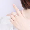 18K 로즈 골드 듀얼 레이어 여성 반지 밴드 핑거 오픈 조절 가능한 다이아몬드 반지 약혼 수