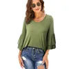 Nice-Forever Winter Women Pure Color Chic Flared Sleeve Casual T-Shirts Loose Female Tees Tops T056 210419