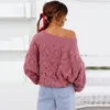 Solid off the shoulder pullovers sweater female casual oversized sweater women autumn winter knited jumper tops outfits 210415