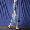 Johnature kinesiska stil klänningar för kvinnor står halv ärm höst tryck blommig kvinnlig cheongsam A-line knapp klänningar 210521