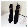 Botas de diseñador de lujo para mujer, medio tacón alto, 10CM, punta en punta, botines a media pantorrilla, botas de cuero de ante de caballero para mujer, talla 35-40