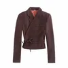 Dark Brown Women Blazer Jacket Design All-Match Lapel Casual Bow Tie Suit Jacket Coat Office Lady Chic Female Tops 210521