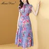 Mode Designer Dress Summer Women's Dress Stand Collar Butterfly Sleeve Floral-Print Dresses 210524