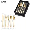 Ensemble de vaisselle haut de gamme 5PCSSET Set Vérification Golden Spoon Golden Fork Dingel Varelle Black Ensembles de couverts en or arc-en-ciel coloré Box3344841