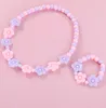 Enfant en bas âge jouer bijoux collier de perles Bracelet pour petites filles habiller semblant princesse fleur accessoires rose bleu