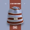 Slouchy Beanie para homens listrados de malha de outono e pano de inverno Etiqueta de lã chapéu de lã