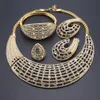 Conjuntos de joyería africana de Dubái para mujer, pulsera de cristal con diamantes de imitación dorados para novia, pendientes, collar para fiesta de boda, conjunto de joyería de anillo